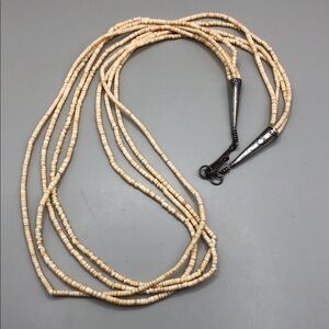 Vintage heishi beads multi strand sterling silver 925 necklace artisan tribal